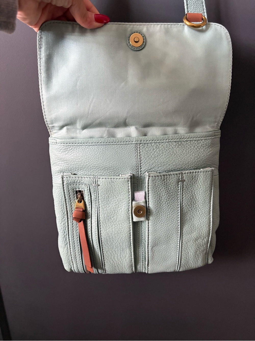 Fossil Morgan Traveler | Sea-glass, Mint Green | Leather Crossbody Bag - Picture 5 of 11